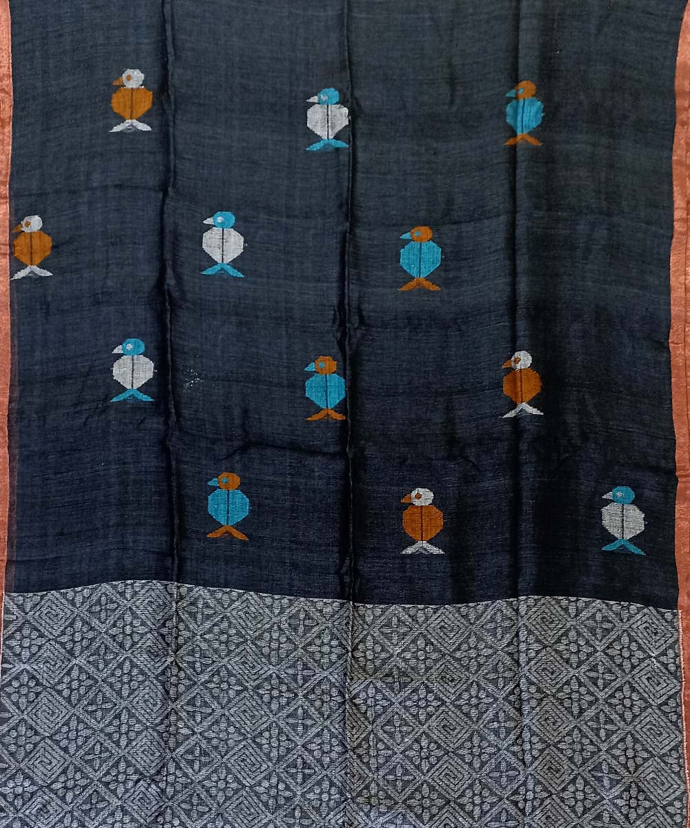 Black multicolor linen handloom bengal saree