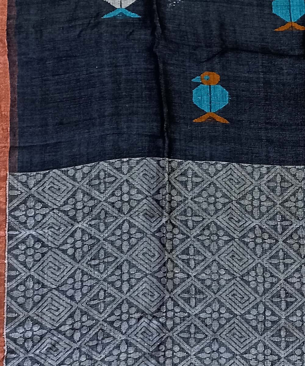 Black multicolor linen handloom bengal saree