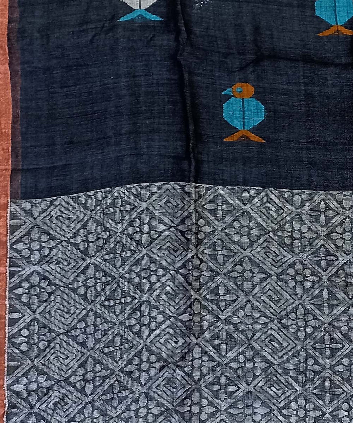 Black multicolor linen handloom bengal saree