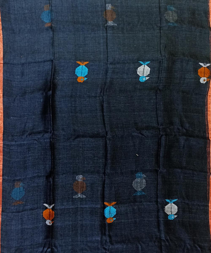 Black multicolor linen handloom bengal saree