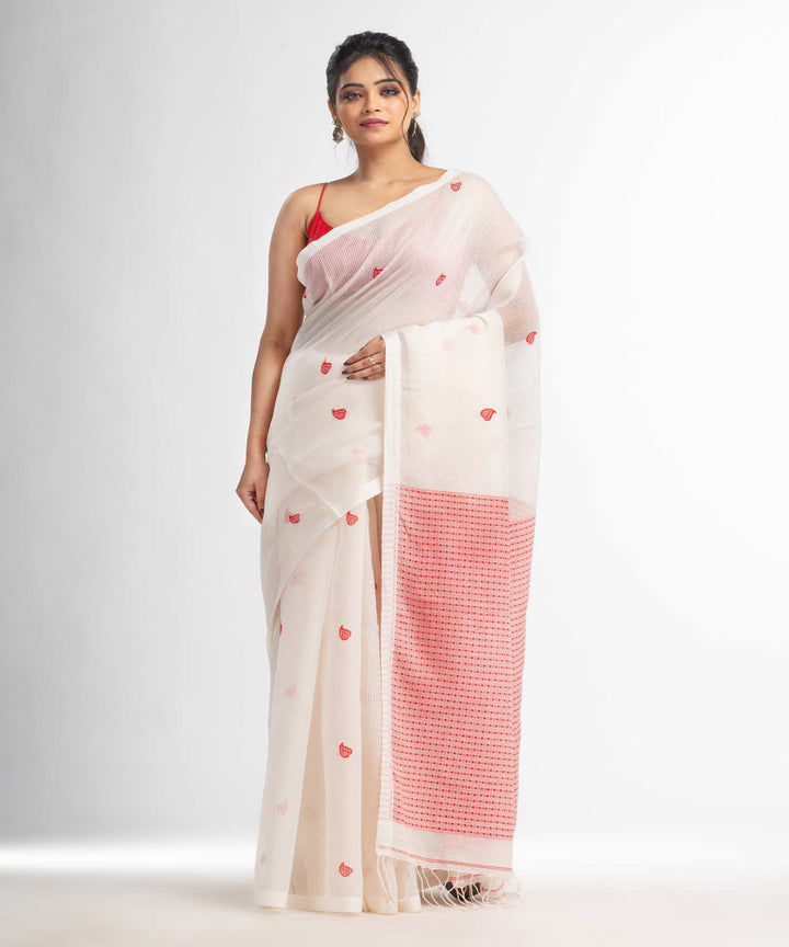 White red handwoven bengal cotton silk saree