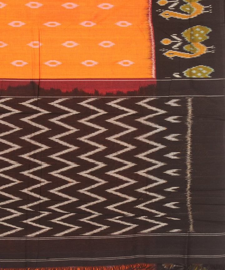 Orange black pochampally ikat cotton handloom saree