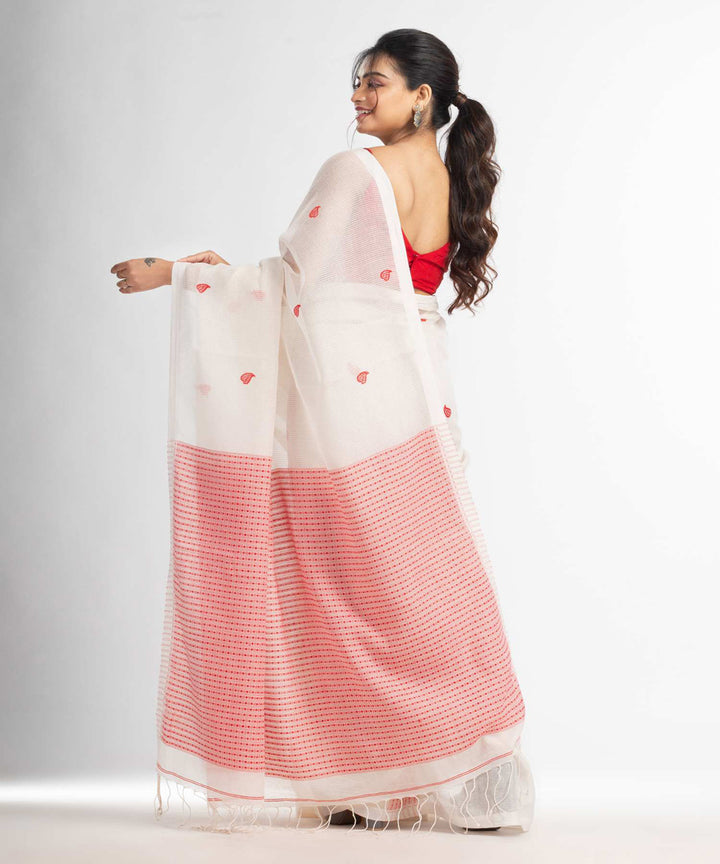 White red handwoven bengal cotton silk saree