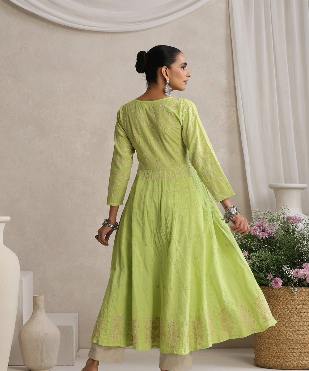 Light Green  Hand Embroidered   Chikankari  Cotton Kurti