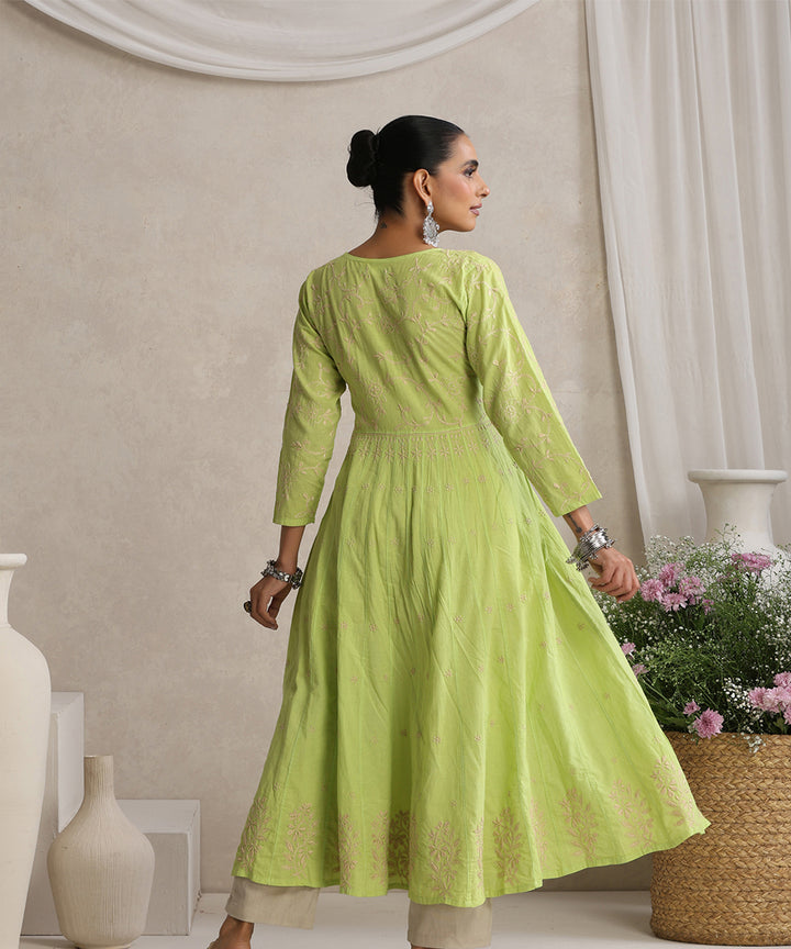 Light Green  Hand Embroidered   Chikankari  Cotton Kurti