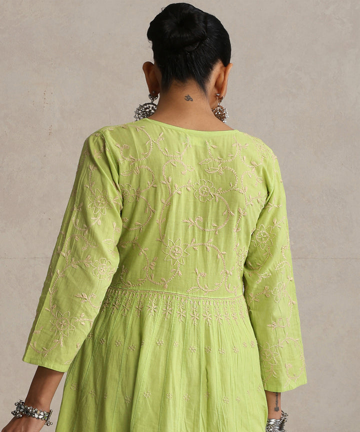 Light Green  Hand Embroidered   Chikankari  Cotton Kurti