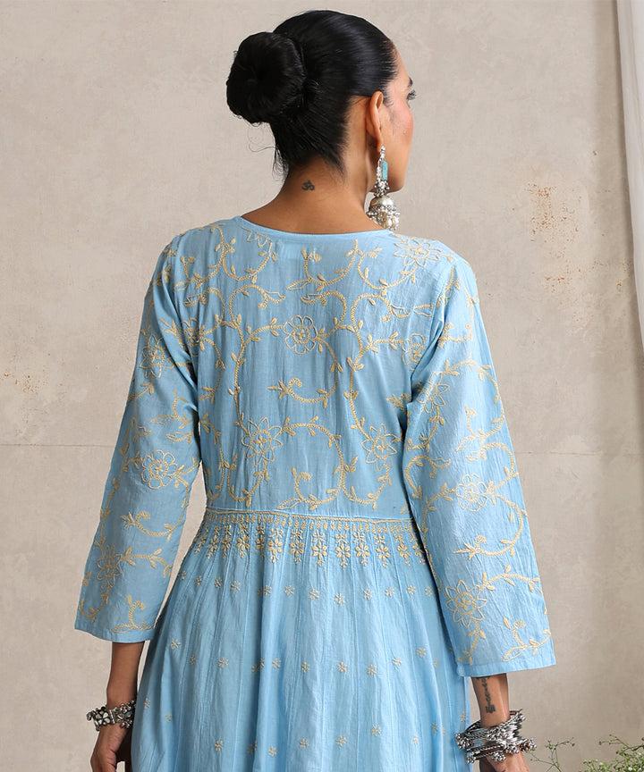 Sky blue  Hand Embroidered   Chikankari  Cotton Kurti