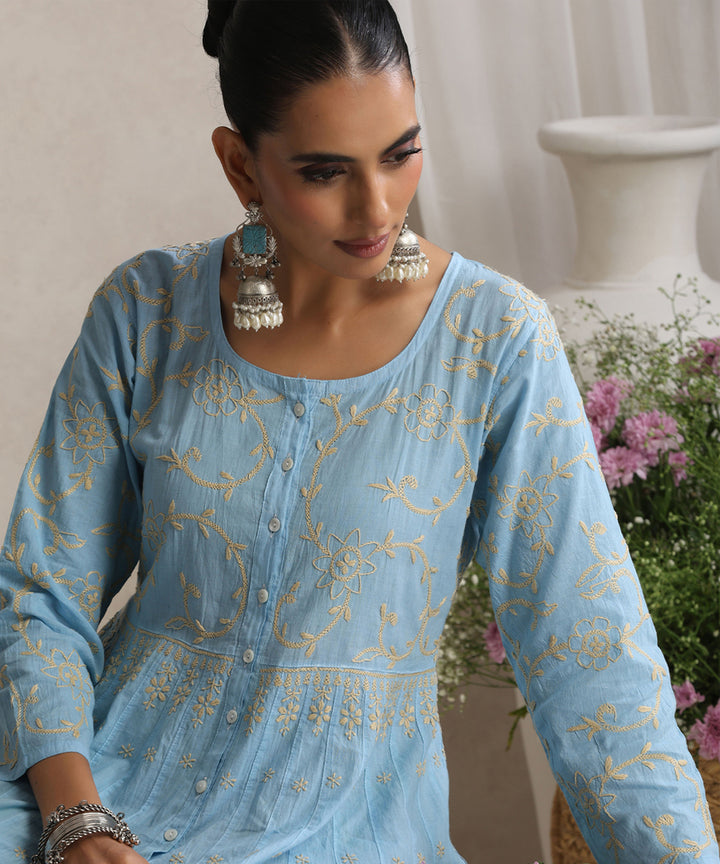 Sky blue  Hand Embroidered   Chikankari  Cotton Kurti