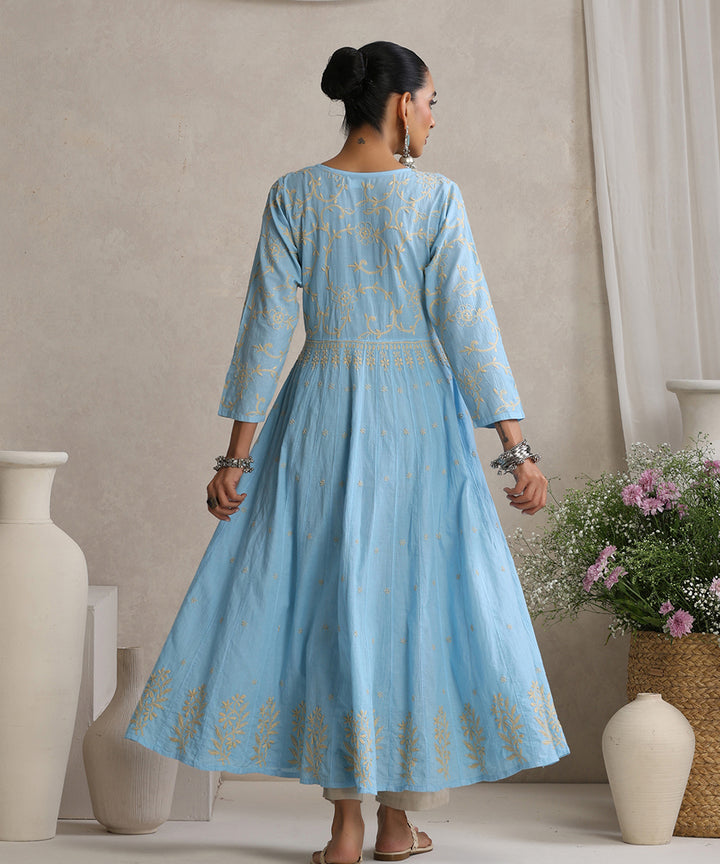Sky blue  Hand Embroidered   Chikankari  Cotton Kurti