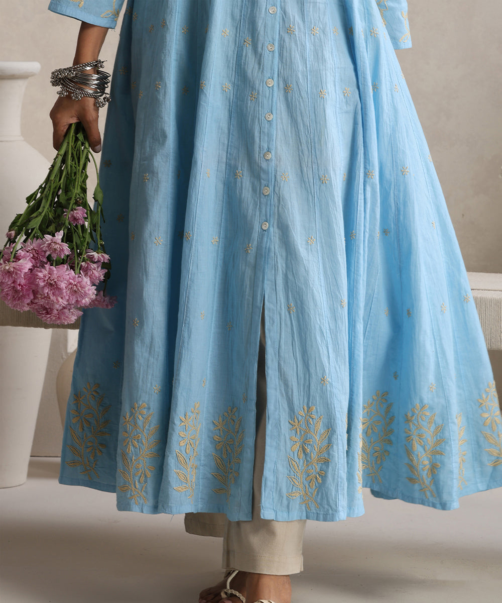 Sky blue  Hand Embroidered   Chikankari  Cotton Kurti