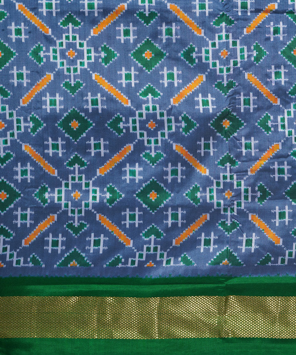 Grey green handwoven pochampally ikat silk saree