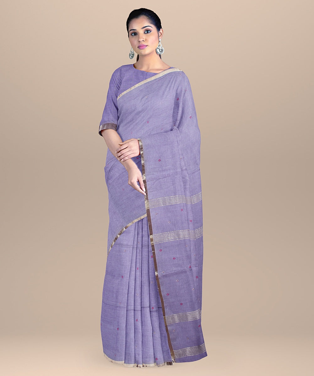 Purple bengal handloom cotton saree