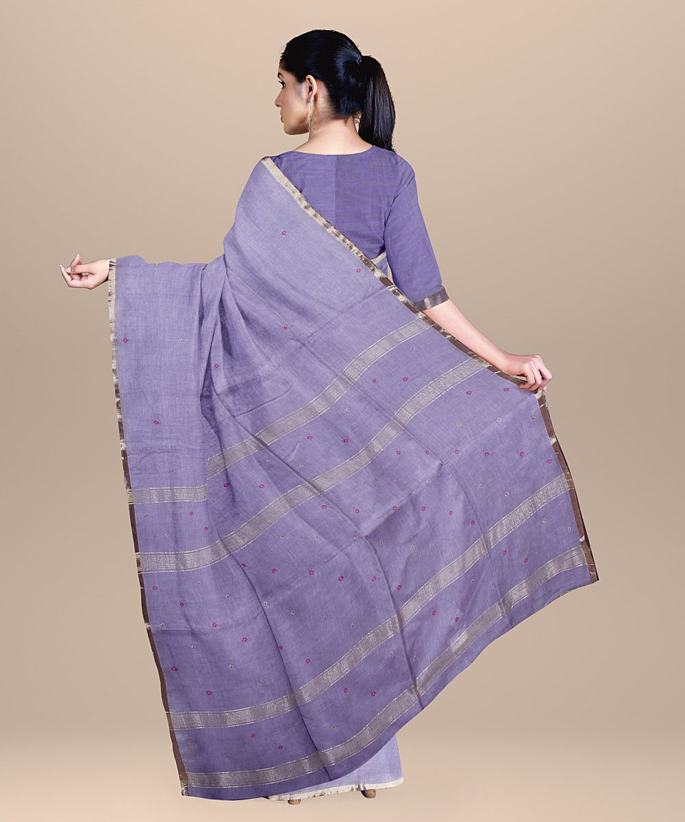 Purple bengal handloom cotton saree