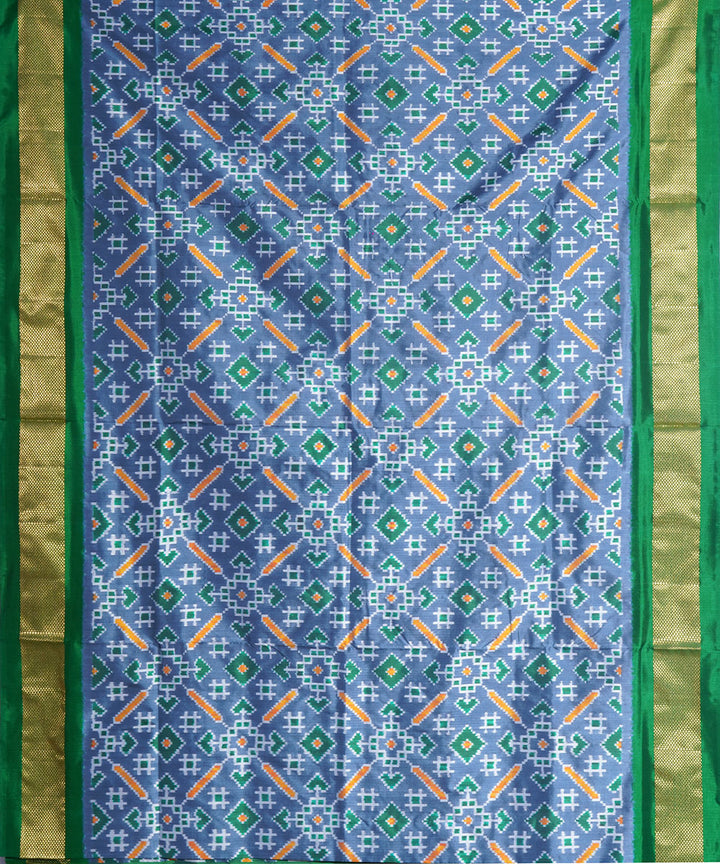 Grey green handwoven pochampally ikat silk saree