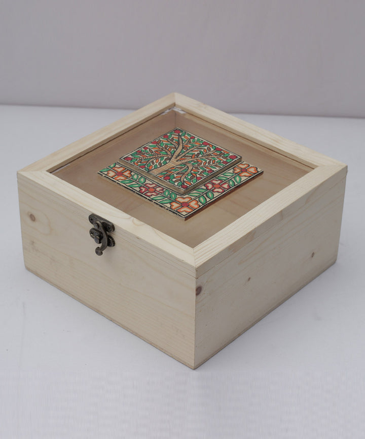 Multicolor pinewood hand painted madhubani painting multipurpose box