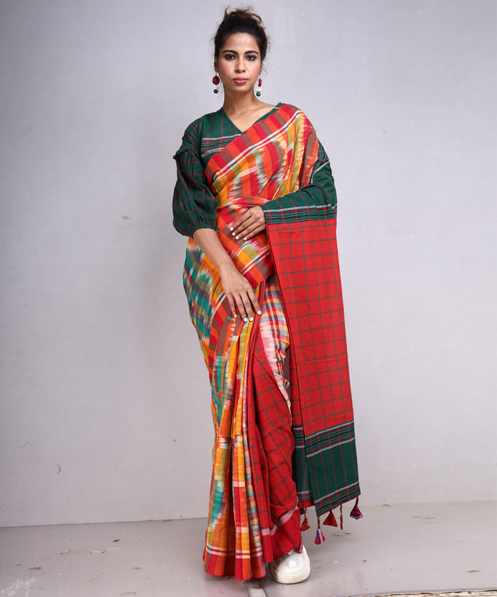 Multicolor check cotton handloom gamcha saree