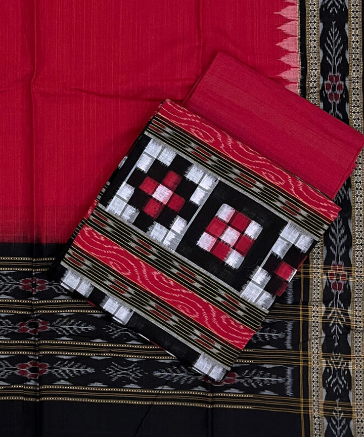 3pc Red black handwoven cotton double ikat sambalpuri dress material