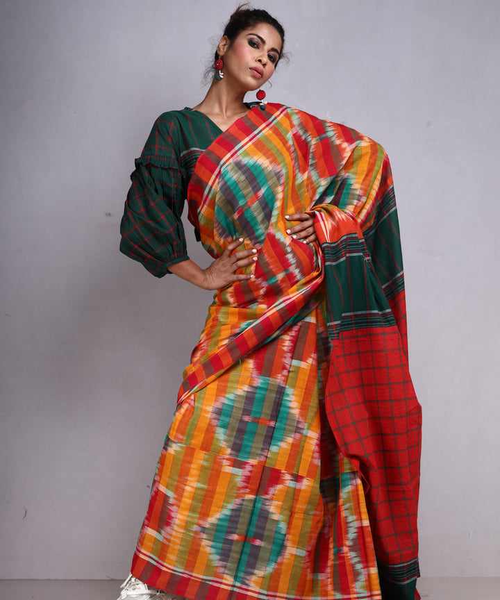 Multicolor check cotton handloom gamcha saree