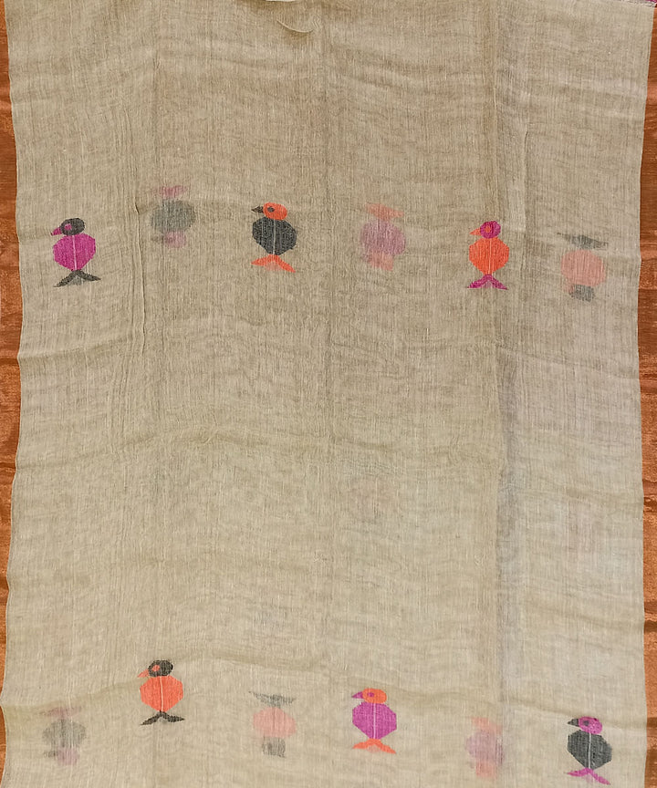 Cream pink linen handloom bengal saree
