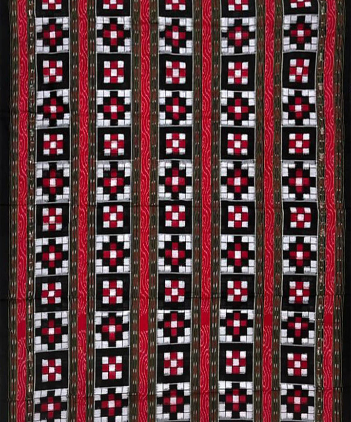 3pc Red black handwoven cotton double ikat sambalpuri dress material