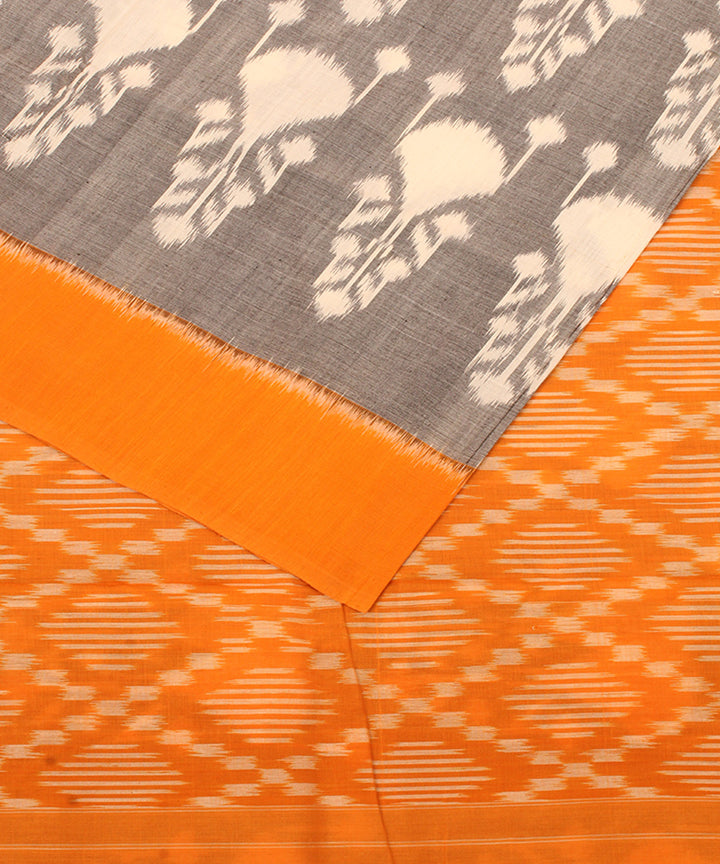 Grey yellow pochampally ikat cotton handloom saree