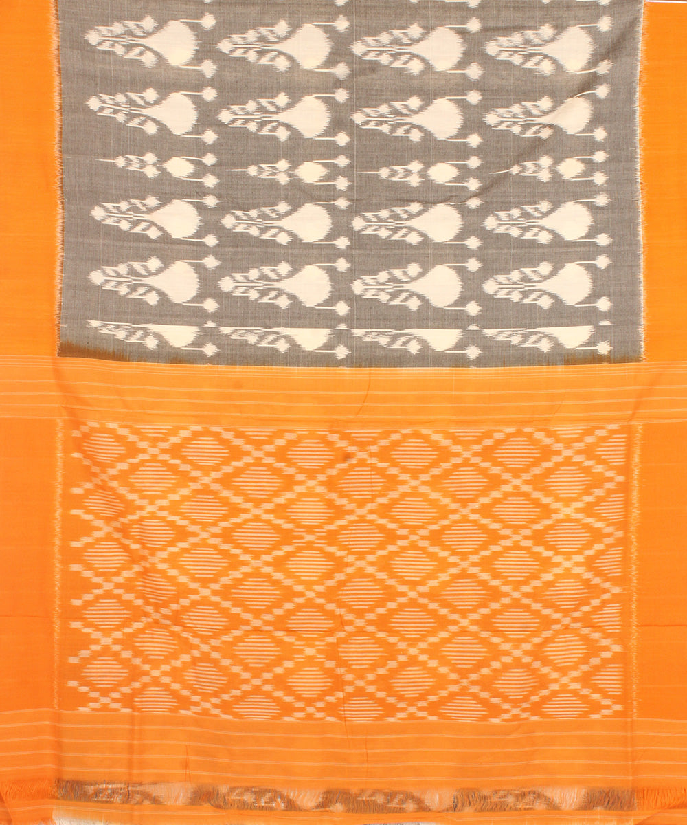 Grey yellow pochampally ikat cotton handloom saree