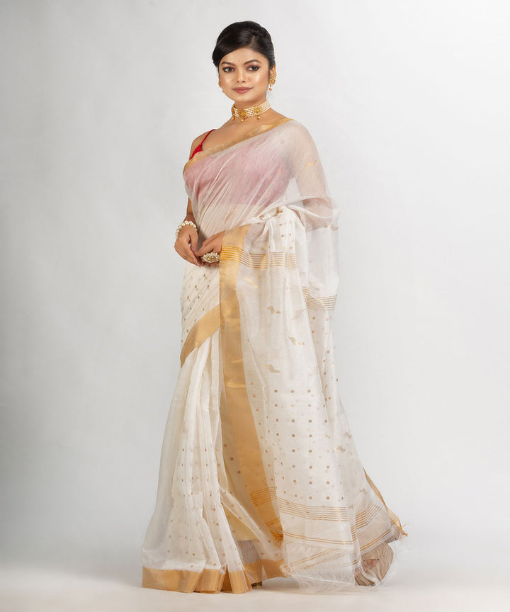 White cotton silk handwoven sequin bengal saree