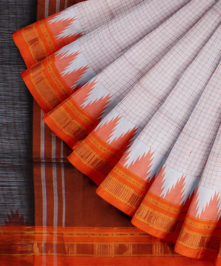 White orange handwoven ilkal silk saree