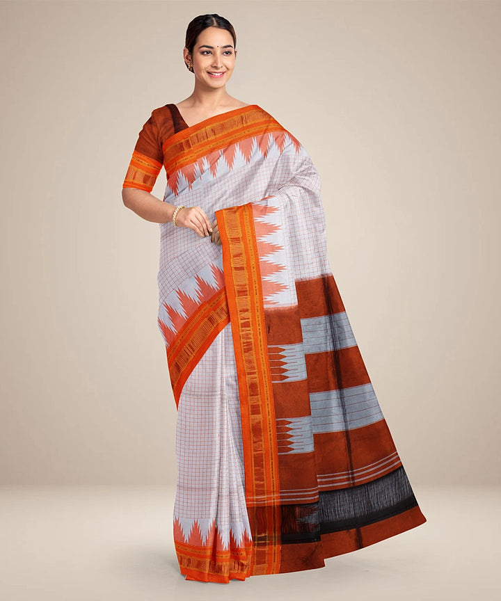 White orange handwoven ilkal silk saree