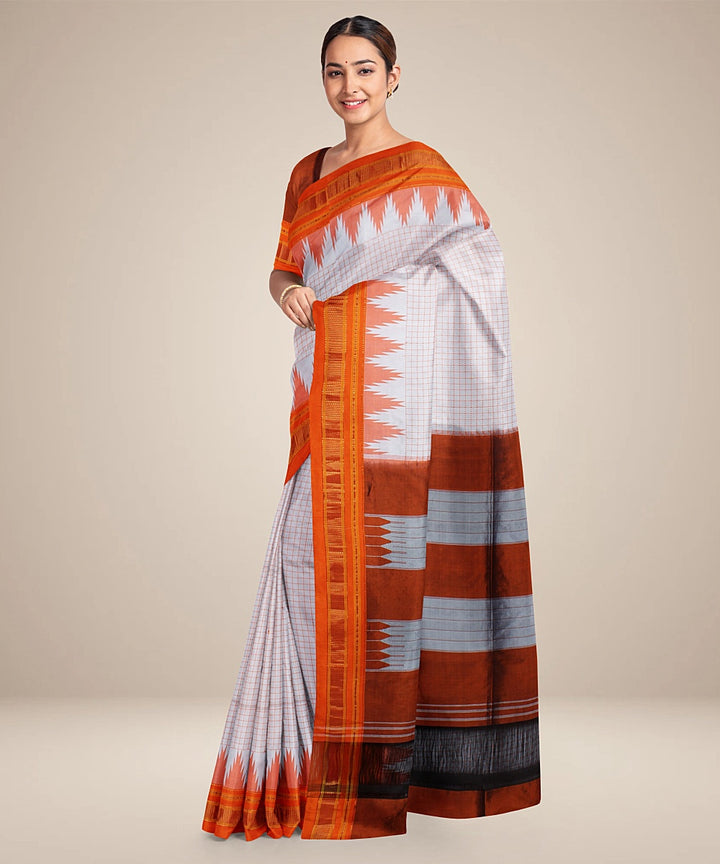 White orange handwoven ilkal silk saree