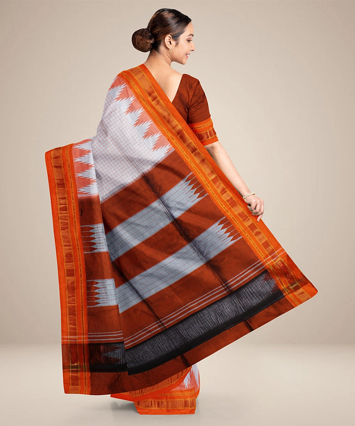 White orange handwoven ilkal silk saree