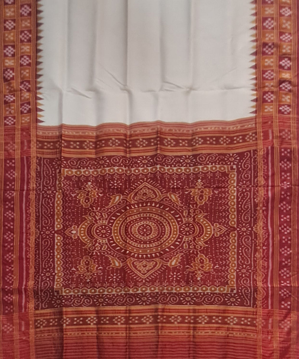 White deep red handloom khandua silk saree