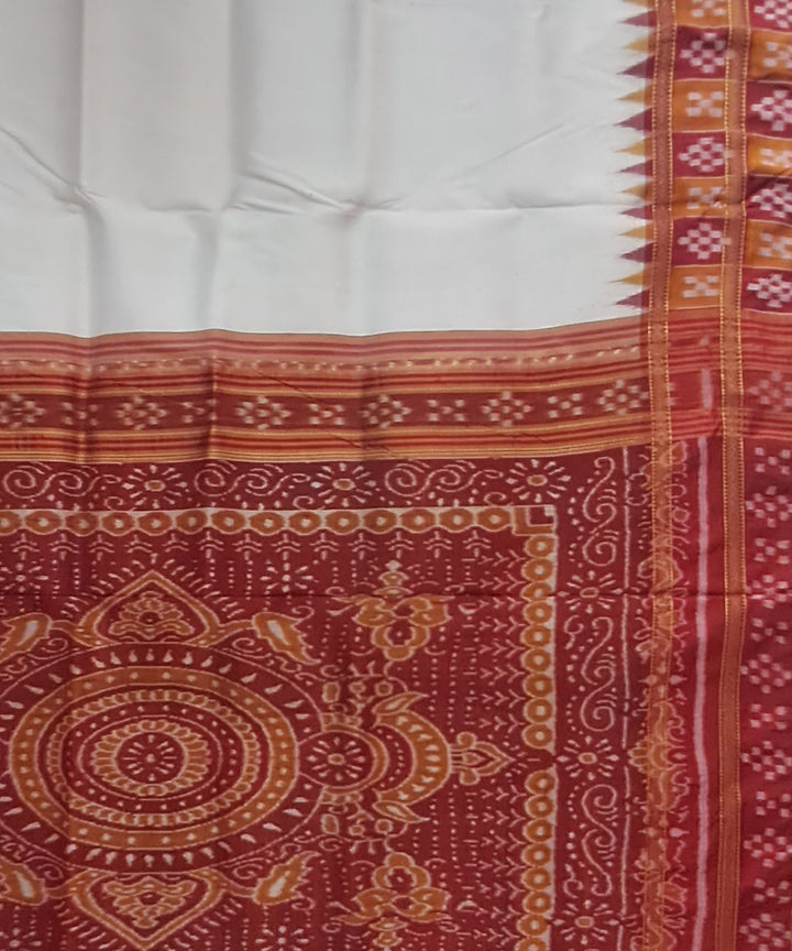 White deep red handloom khandua silk saree