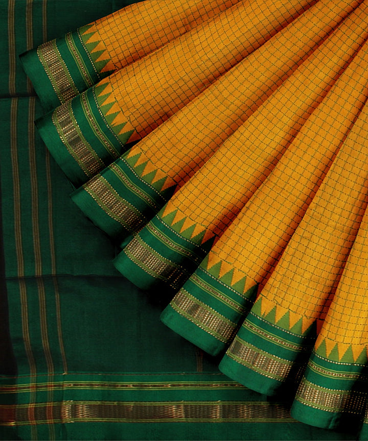 Yellow green handwoven ilkal silk saree