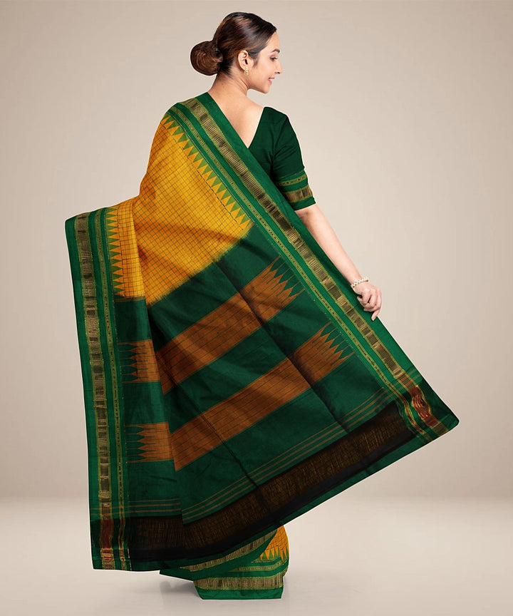 Yellow green handwoven ilkal silk saree