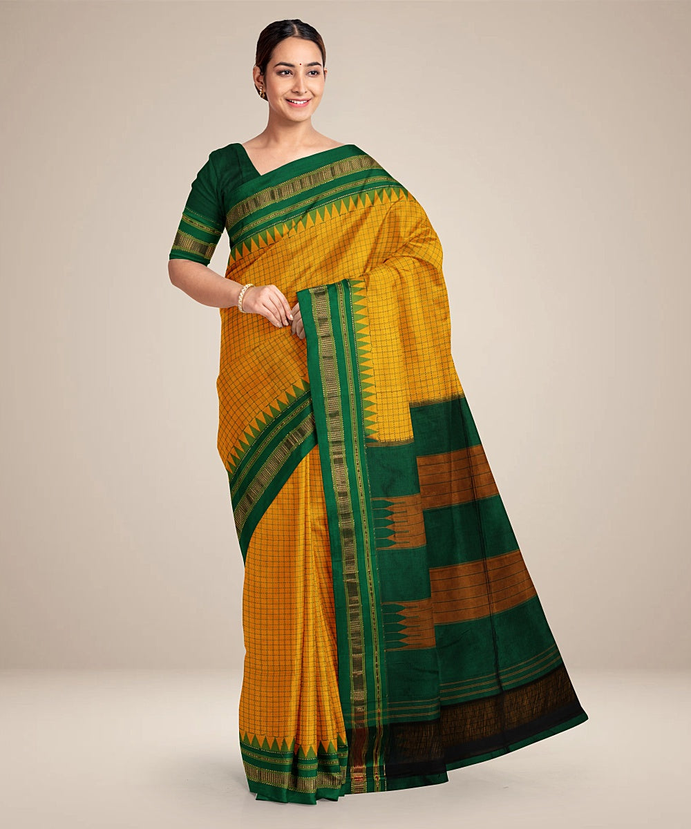 Yellow green handwoven ilkal silk saree