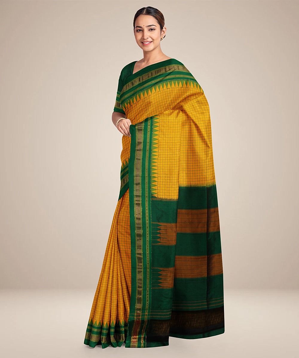 Yellow green handwoven ilkal silk saree