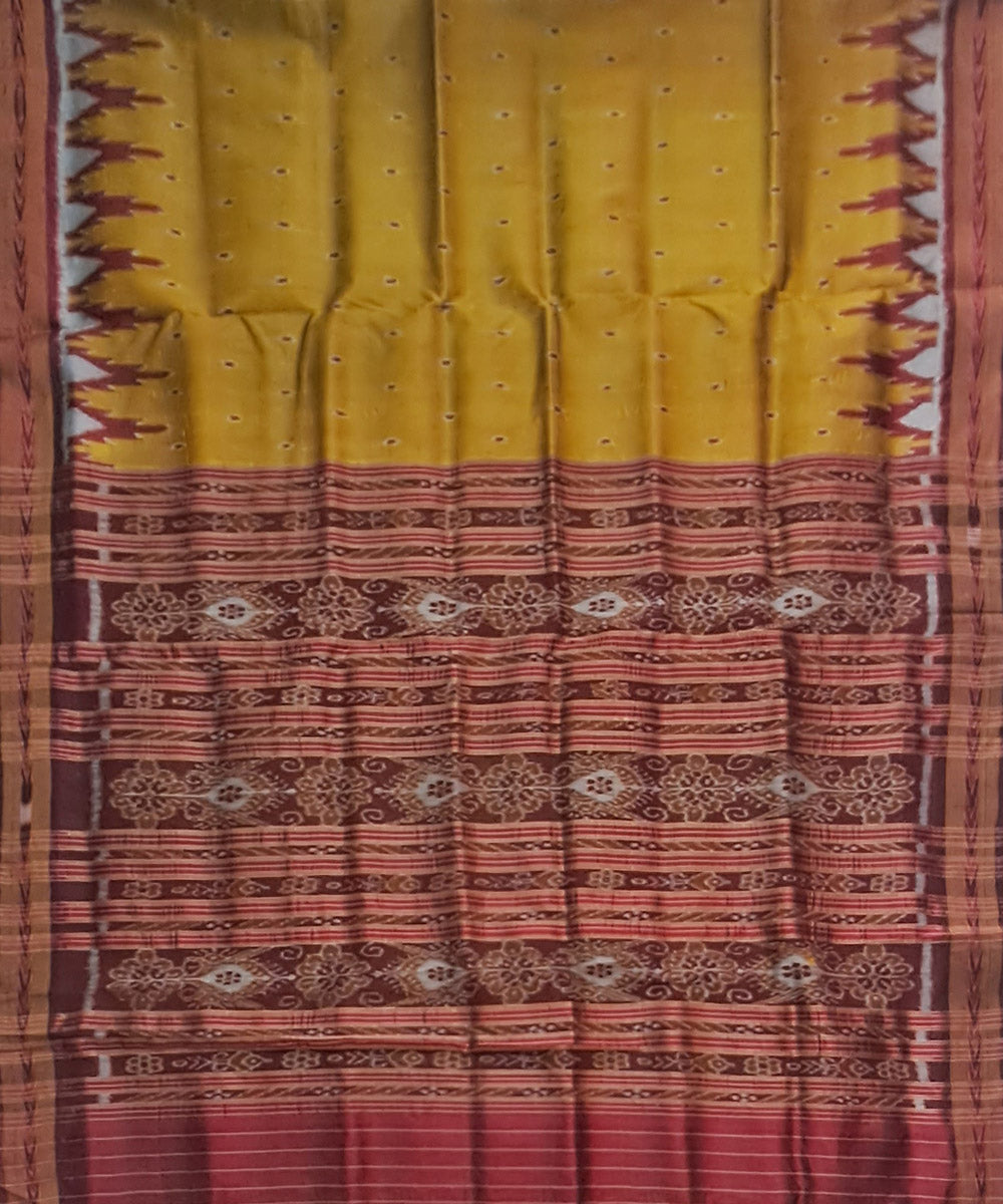 Yellow maroon handloom khandua silk saree
