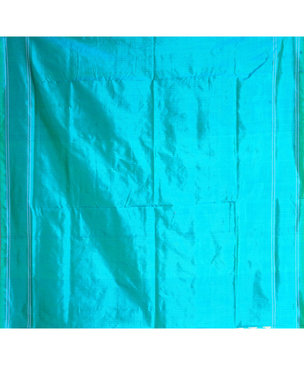 Light green cyan blue handwoven pochampally ikat silk saree