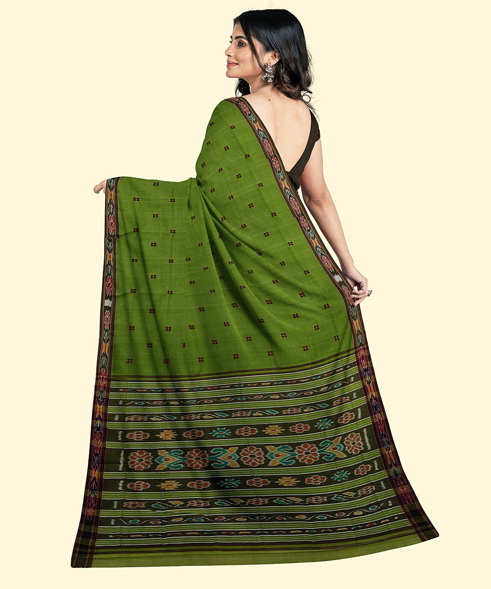 Light green maroon cotton handwoven nuapatna saree