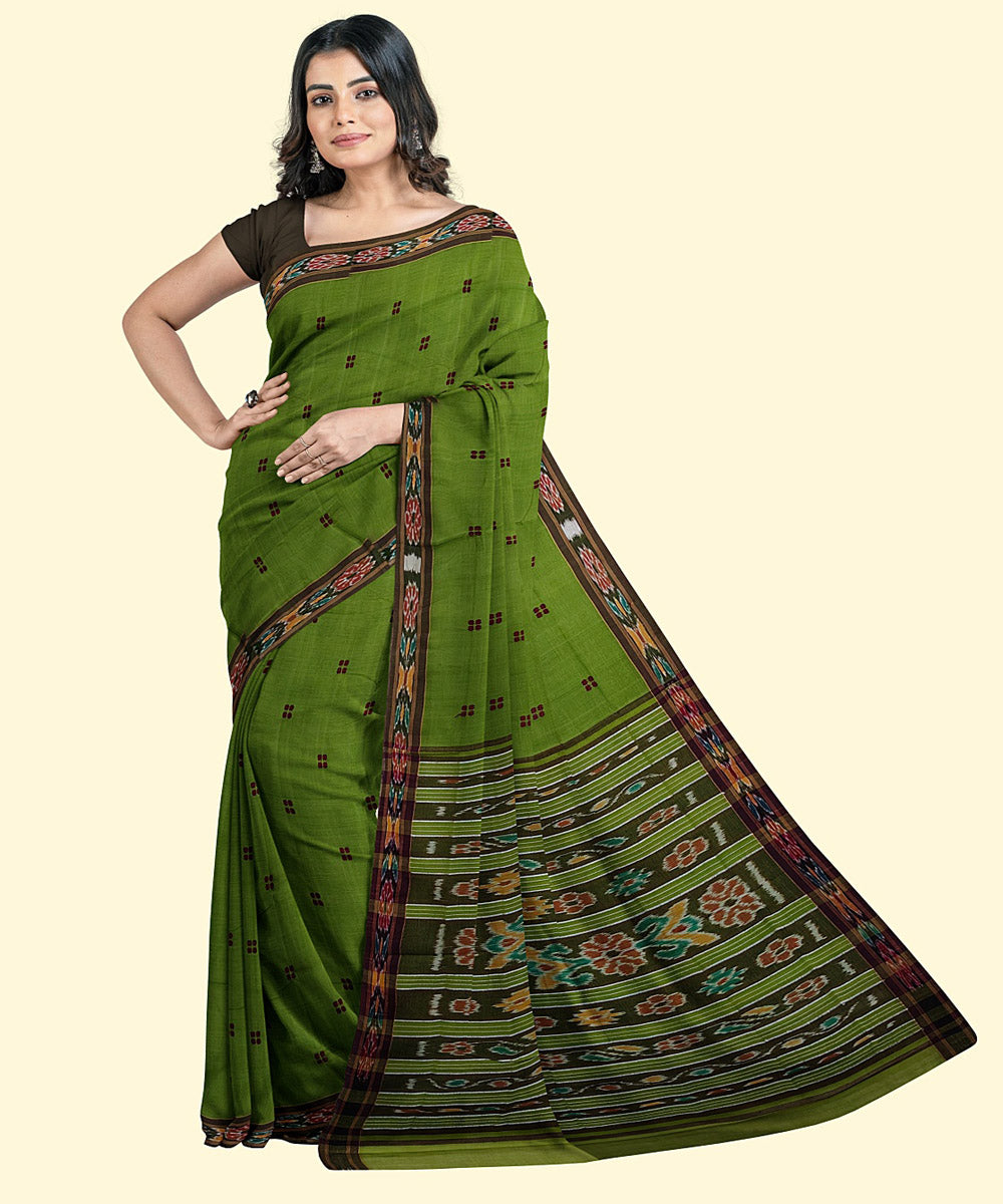 Light green maroon cotton handwoven nuapatna saree