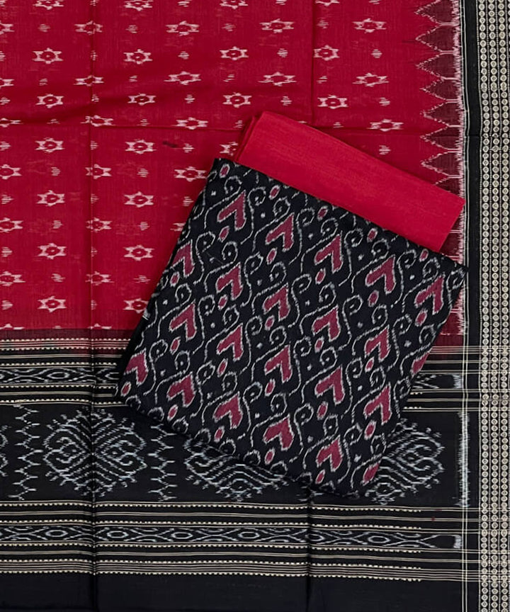 3pc Black maroon hand loom cotton double ikat sambalpuri dress set