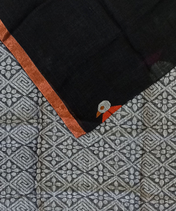 Black silver linen handloom bengal saree
