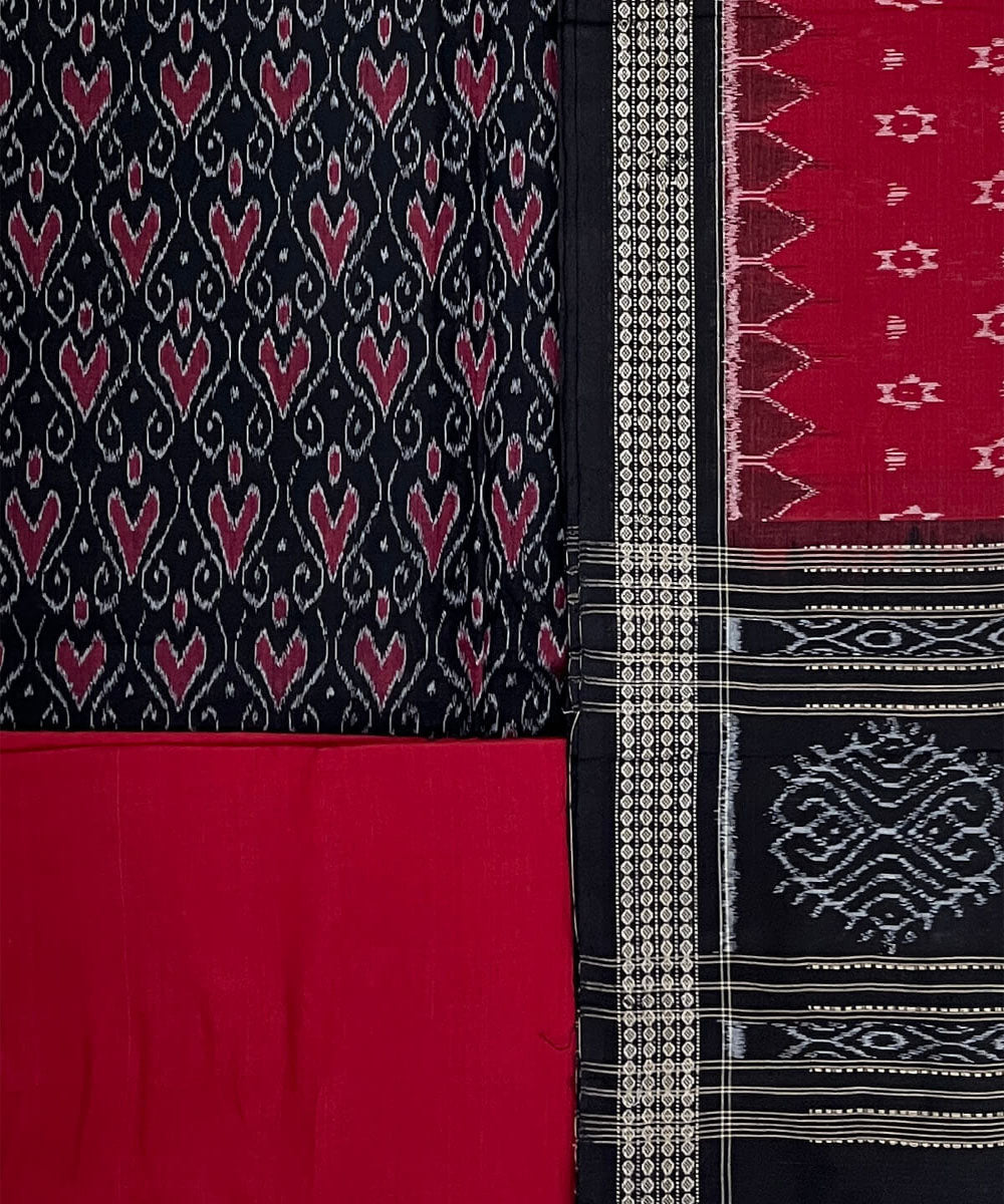 3pc Black maroon hand loom cotton double ikat sambalpuri dress set