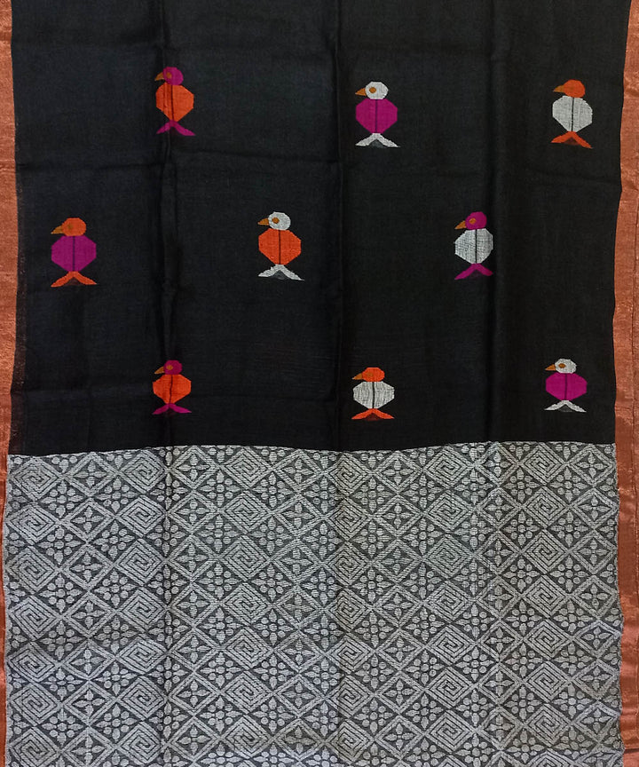 Black silver linen handloom bengal saree