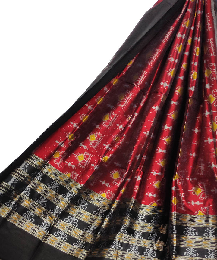 Maroon black handloom silk sambalpuri dupatta