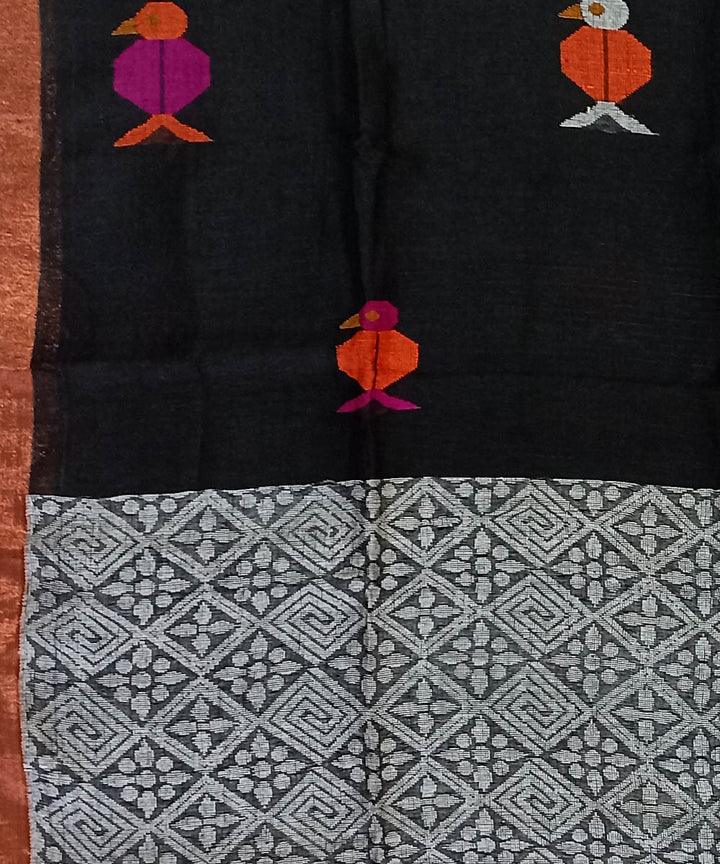 Black silver linen handloom bengal saree