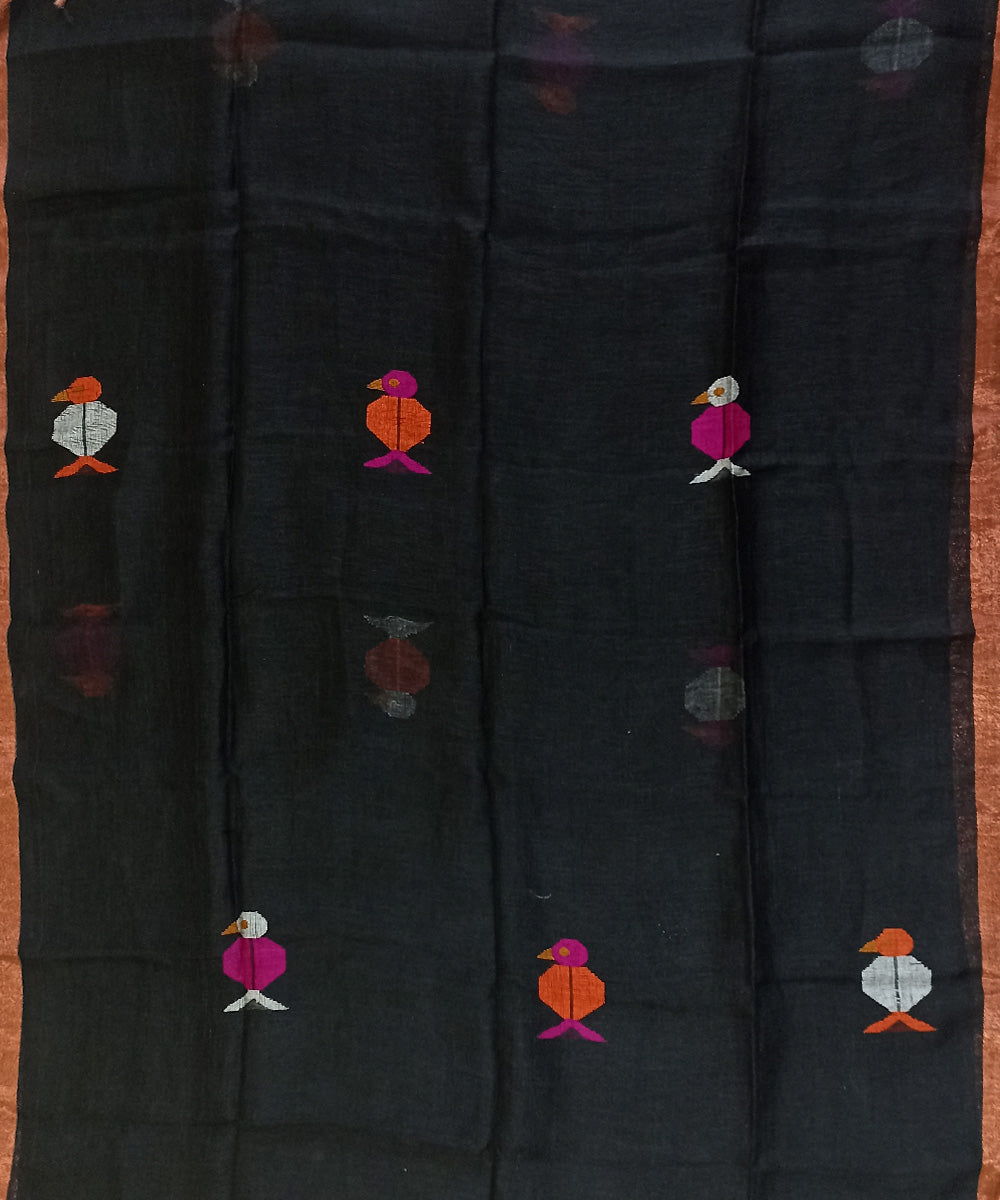 Black silver linen handloom bengal saree