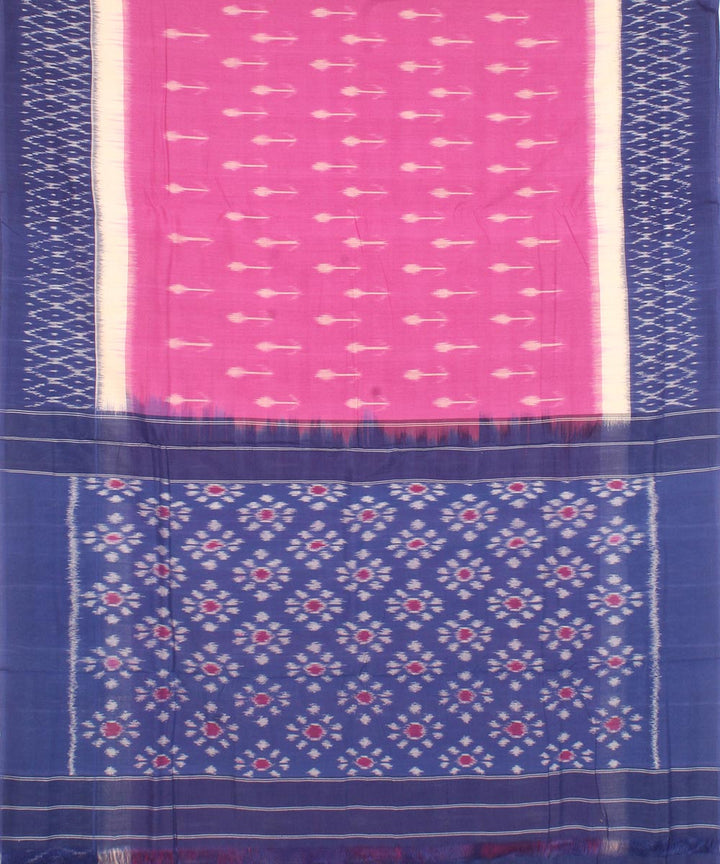 Pink navy blue pochampally ikat cotton handloom saree