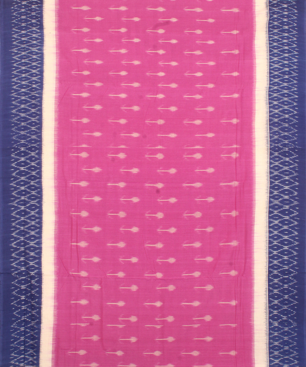 Pink navy blue pochampally ikat cotton handloom saree